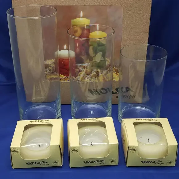 MOLCA Design Glass Cylinder Floating Candle Set - 3 Cylinders & 3 Candles - Picture 3 of 3